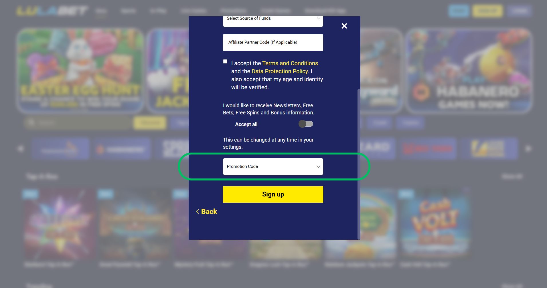 lulabet-enter-promo-code