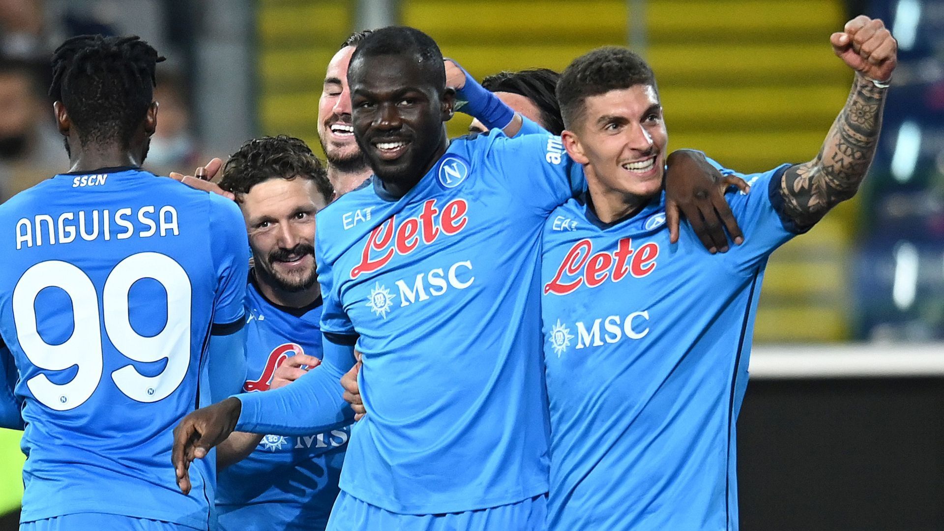 Koulibaly Di Lorenzo celebrating Napoli 2021 2022