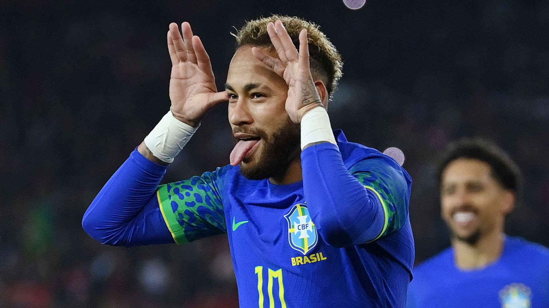 Neymar comemora com careta, Brasil x Tunísia, amistoso, 27092022