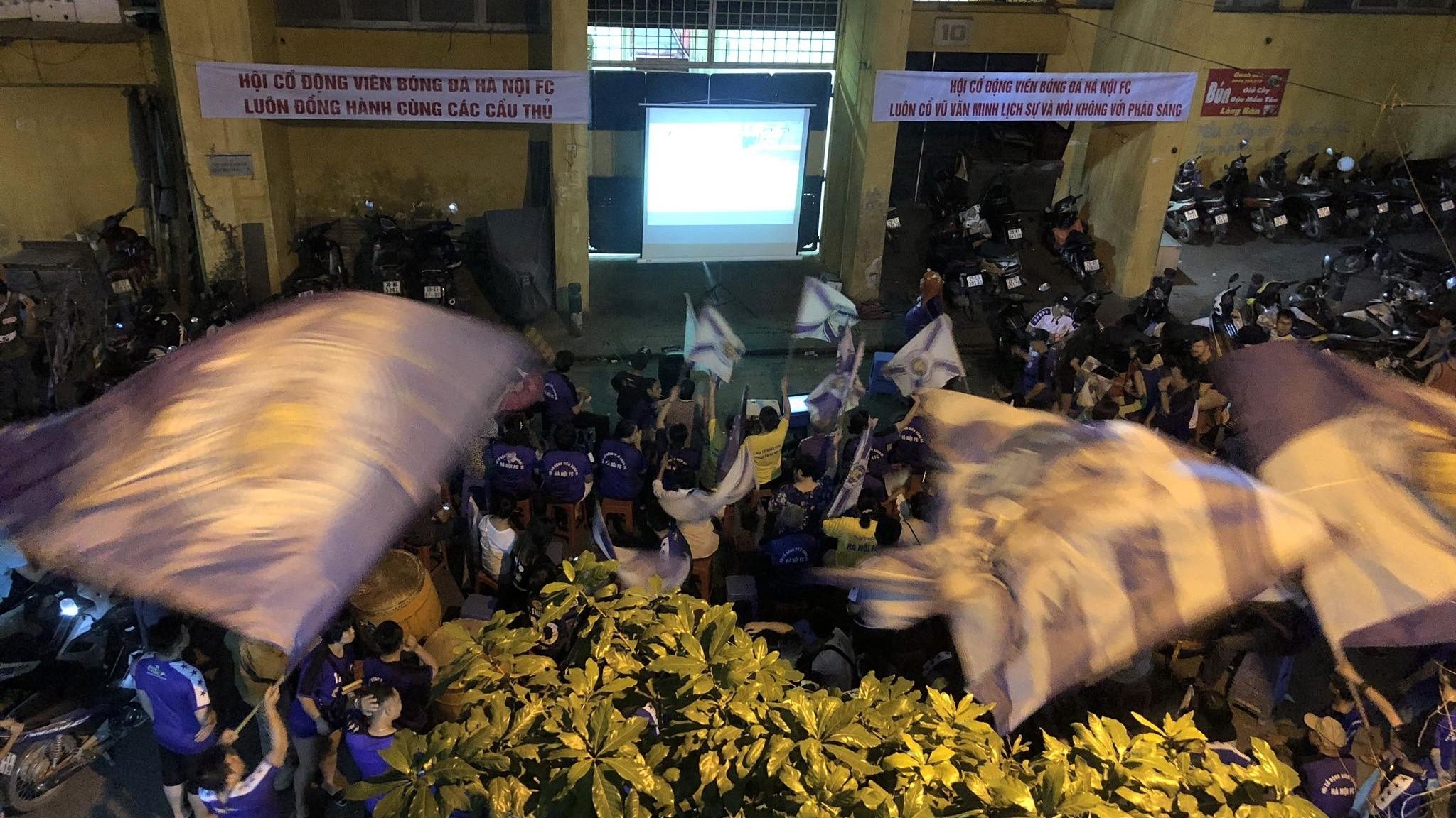 Contras Ha Noi support their club outside Hang Day stadium 15 September 2019