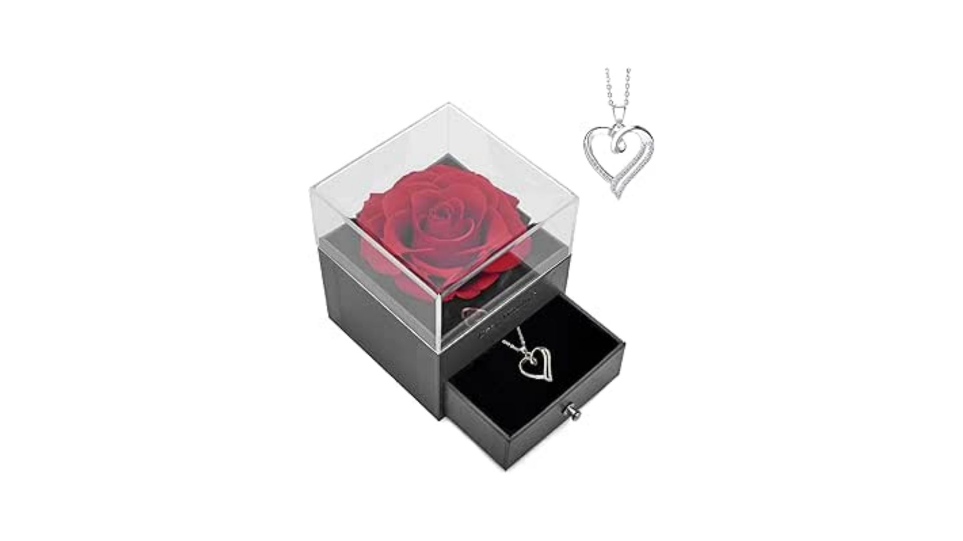 يوما وردة محفوظة الى الابد مع قلادة على شكل قلب، صندوق هدايا وردة حمراء خالدة، هدايا رومانسية يدوية الصنع للنساء والزوجة، هدية عيد الام وعيد الامهات