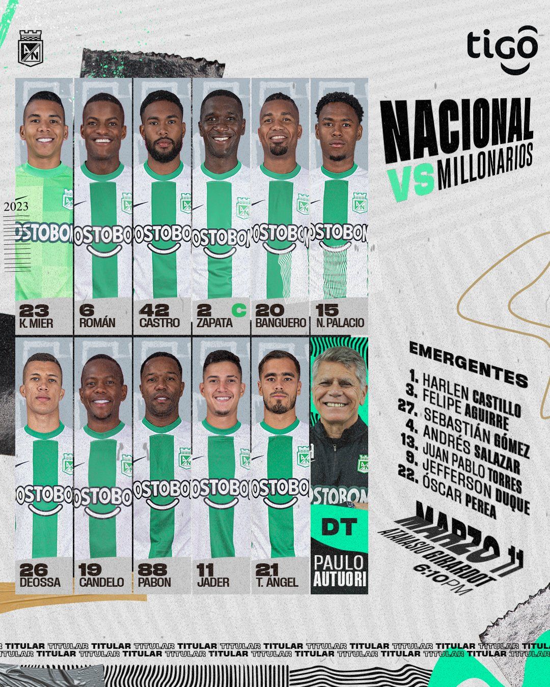 Nómina Atlético Nacional Millonarios Liga BetPlay 2023 I