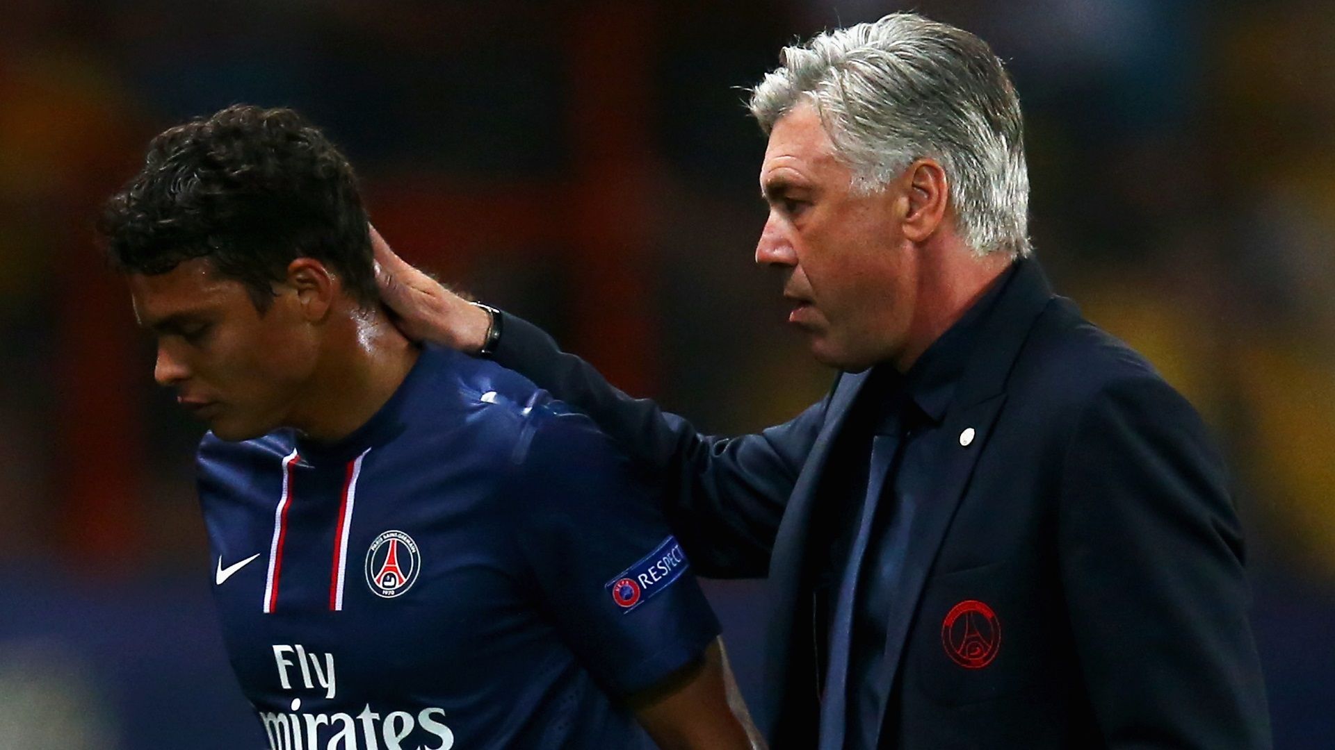 Thiago Silva e Ancelotti, pelo PSG