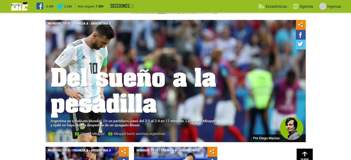 BODY ONLY Diario Ole Eliminacao Argentina World Cup 2018