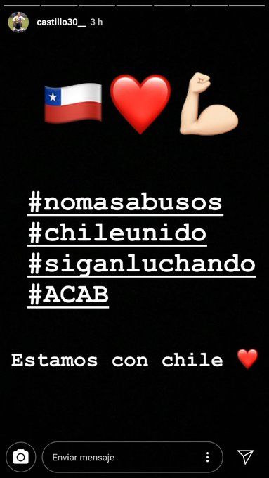 Mensaje de Nicolás Castillo en Instagram