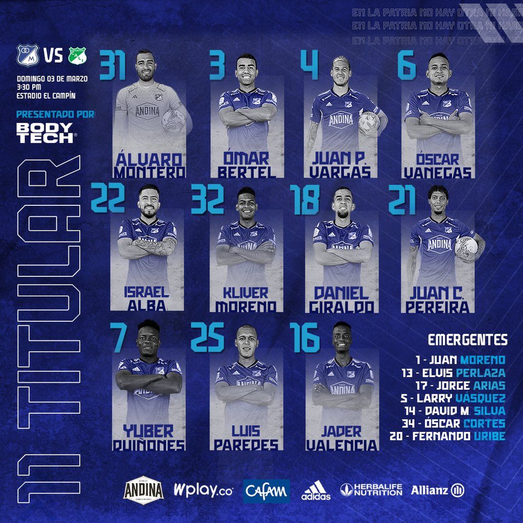 Nómina Millonarios Fecha 7 Liga BetPlay 2023