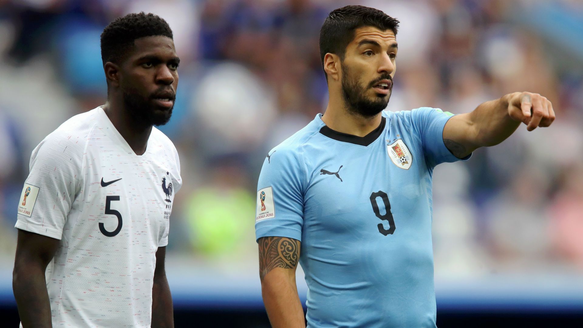Luis Suárez Samuel Umtiti Uruguay France World Cup 06072018