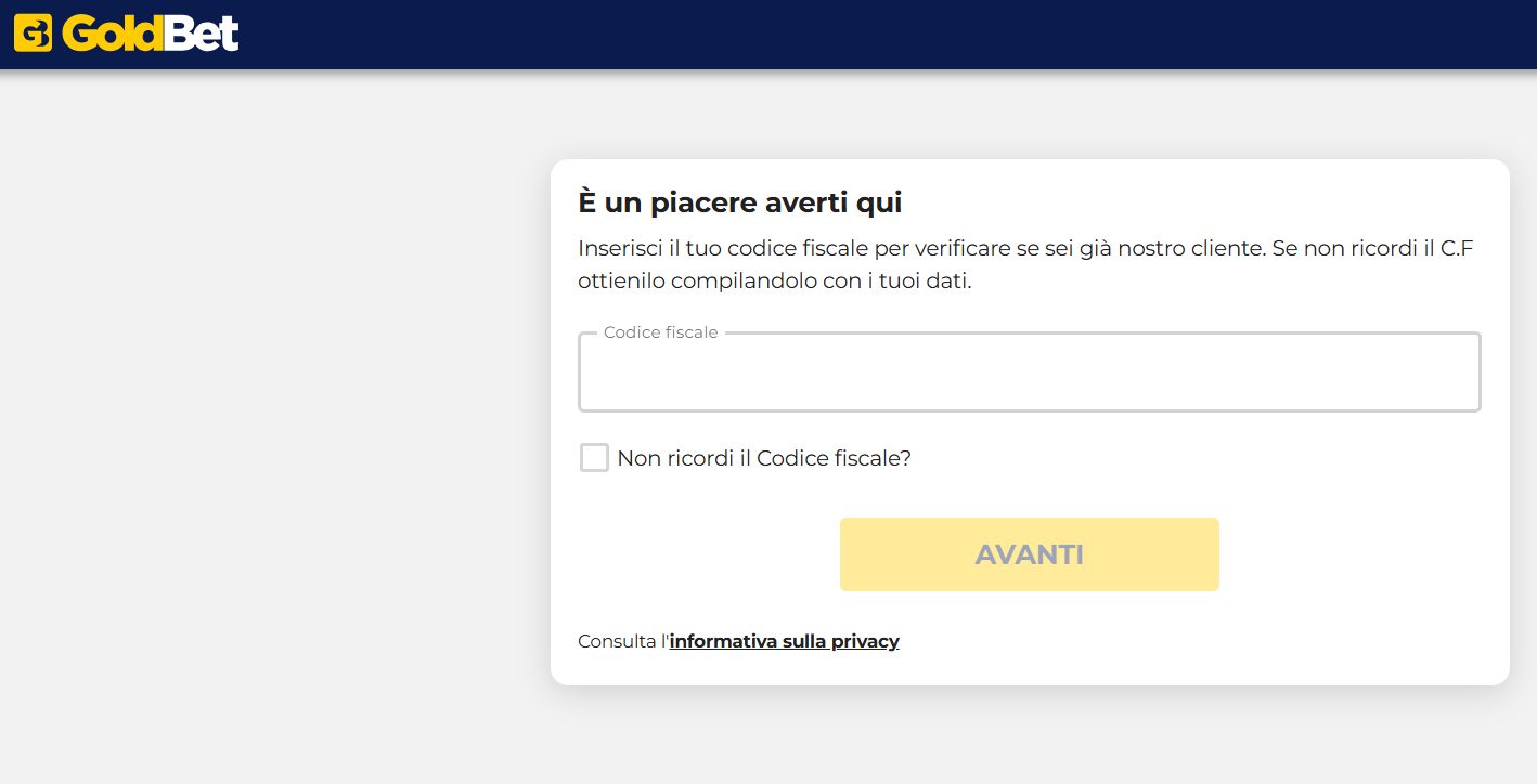 modulo registrazione goldbet