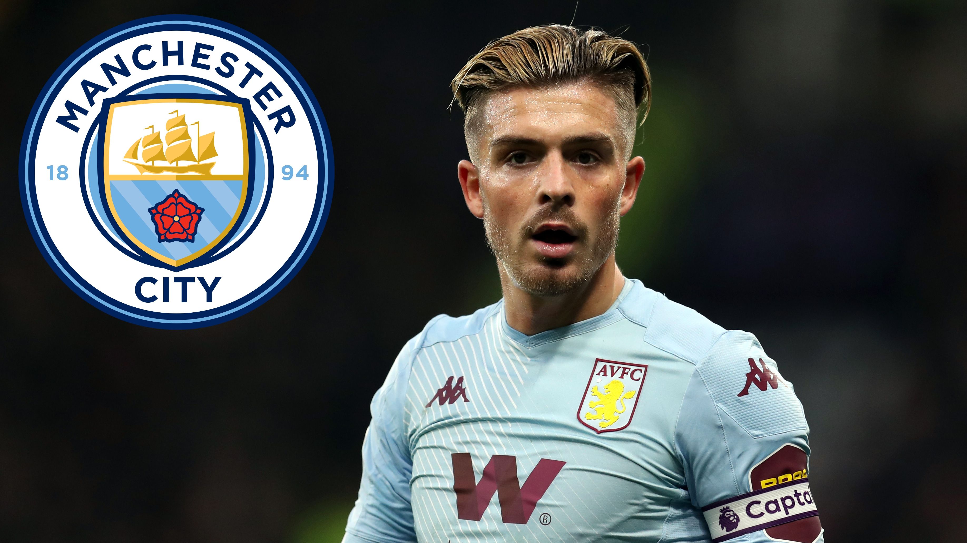 Jack Grealish with Man City logo 2019-20