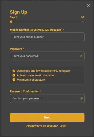 Goldrush Sign Up Form