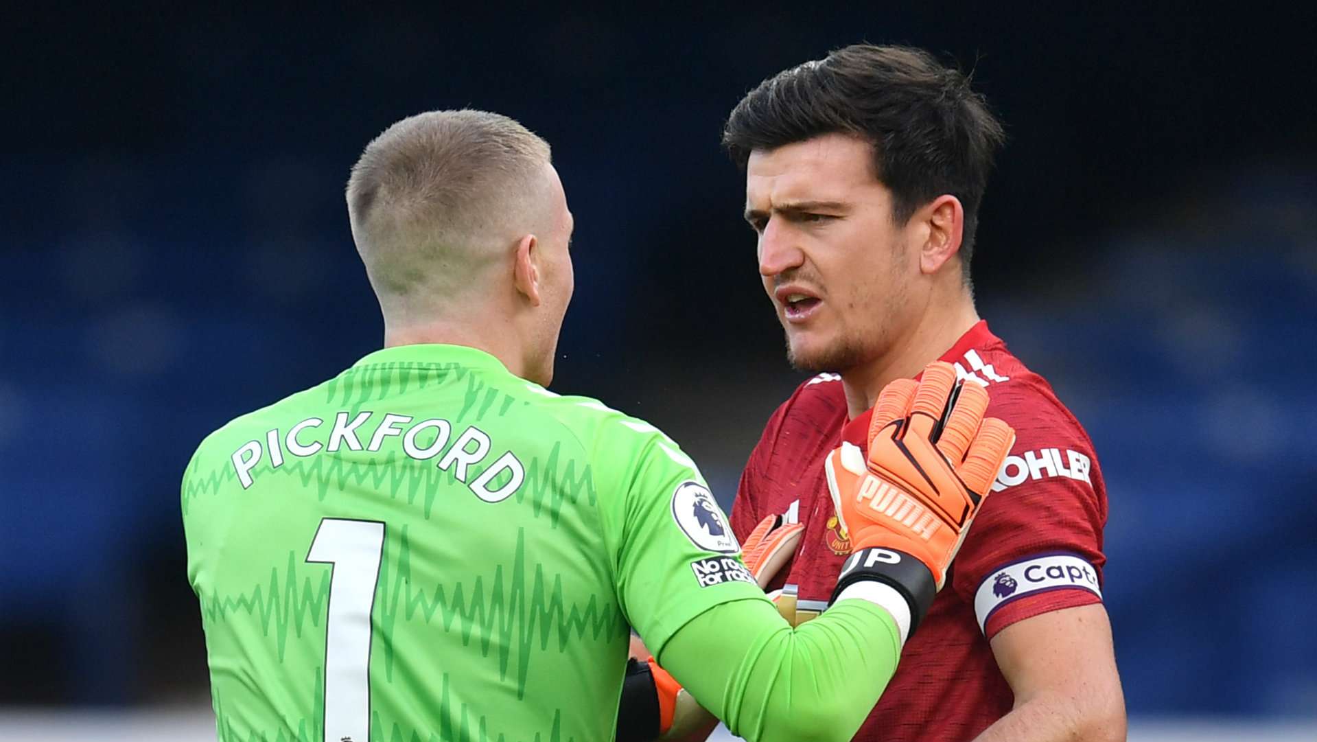 Jordan Pickford Harry Maguire Everton vs Man Utd Premier League 2020-21