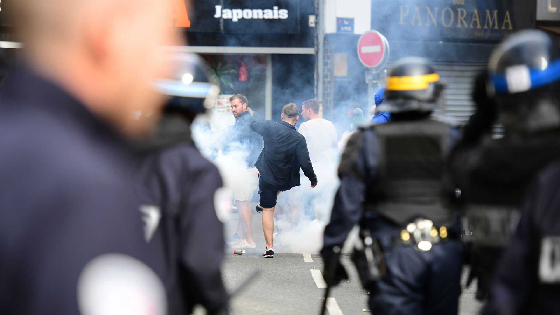 England fans in Lille with police