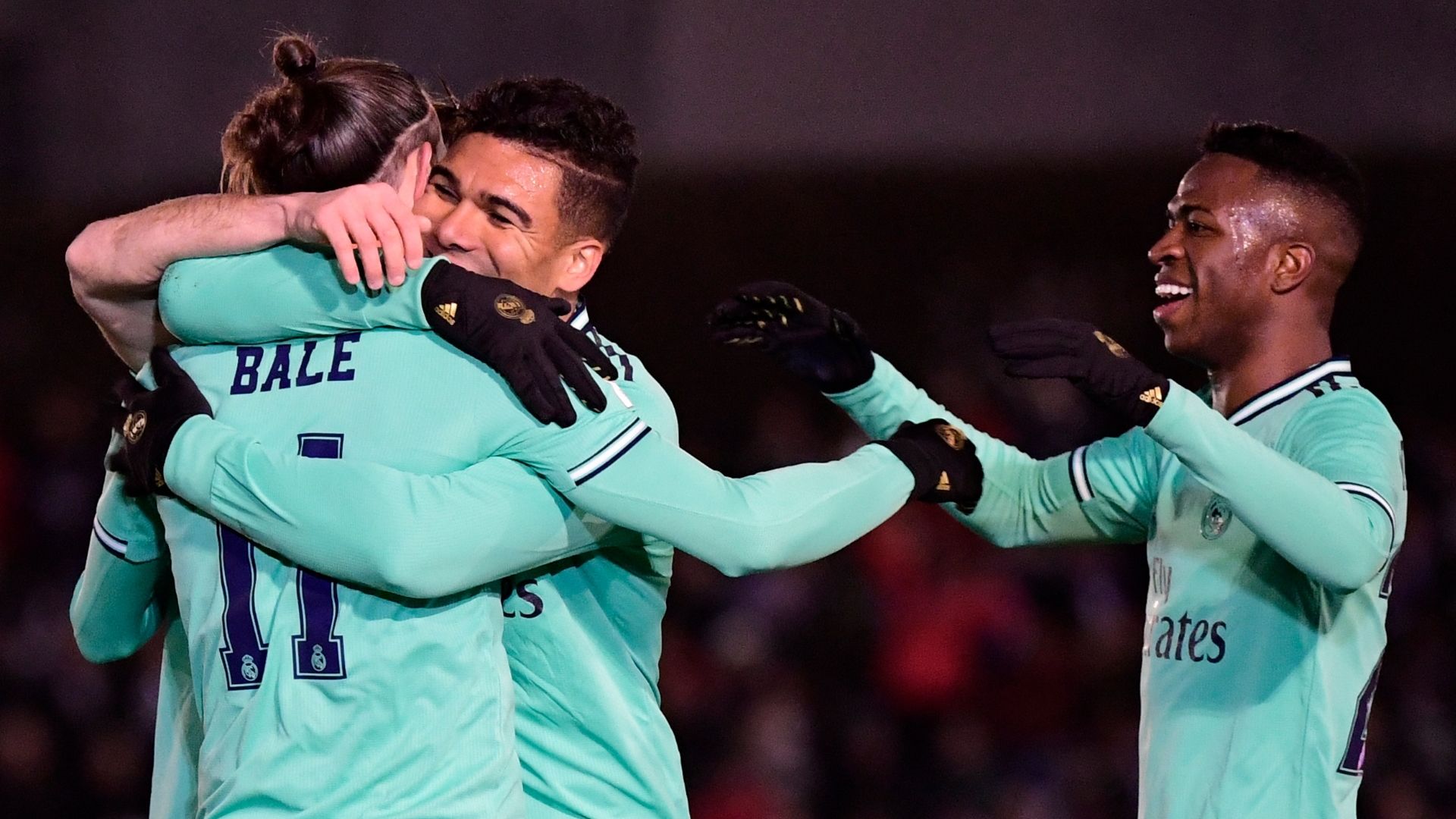 Gareth Bale celebrates, Unionistas vs Real Madrid
