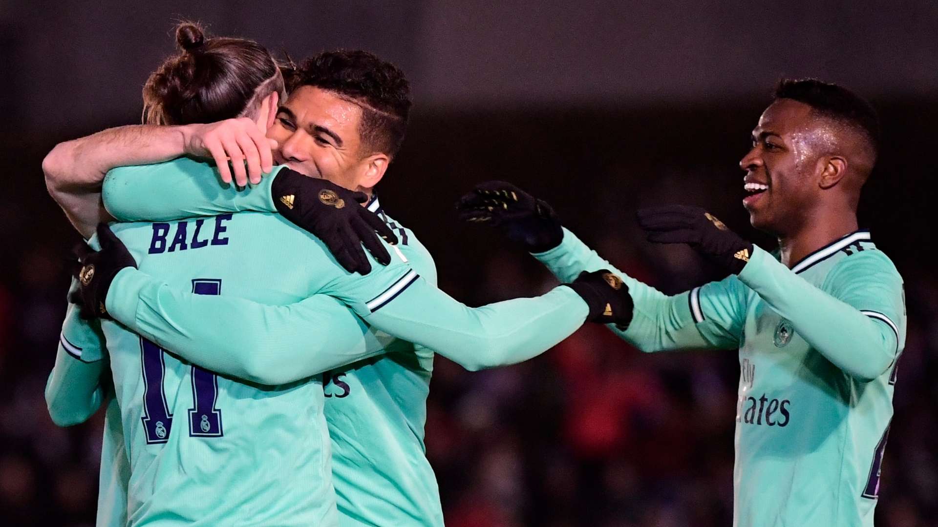 Gareth Bale celebrates, Unionistas vs Real Madrid