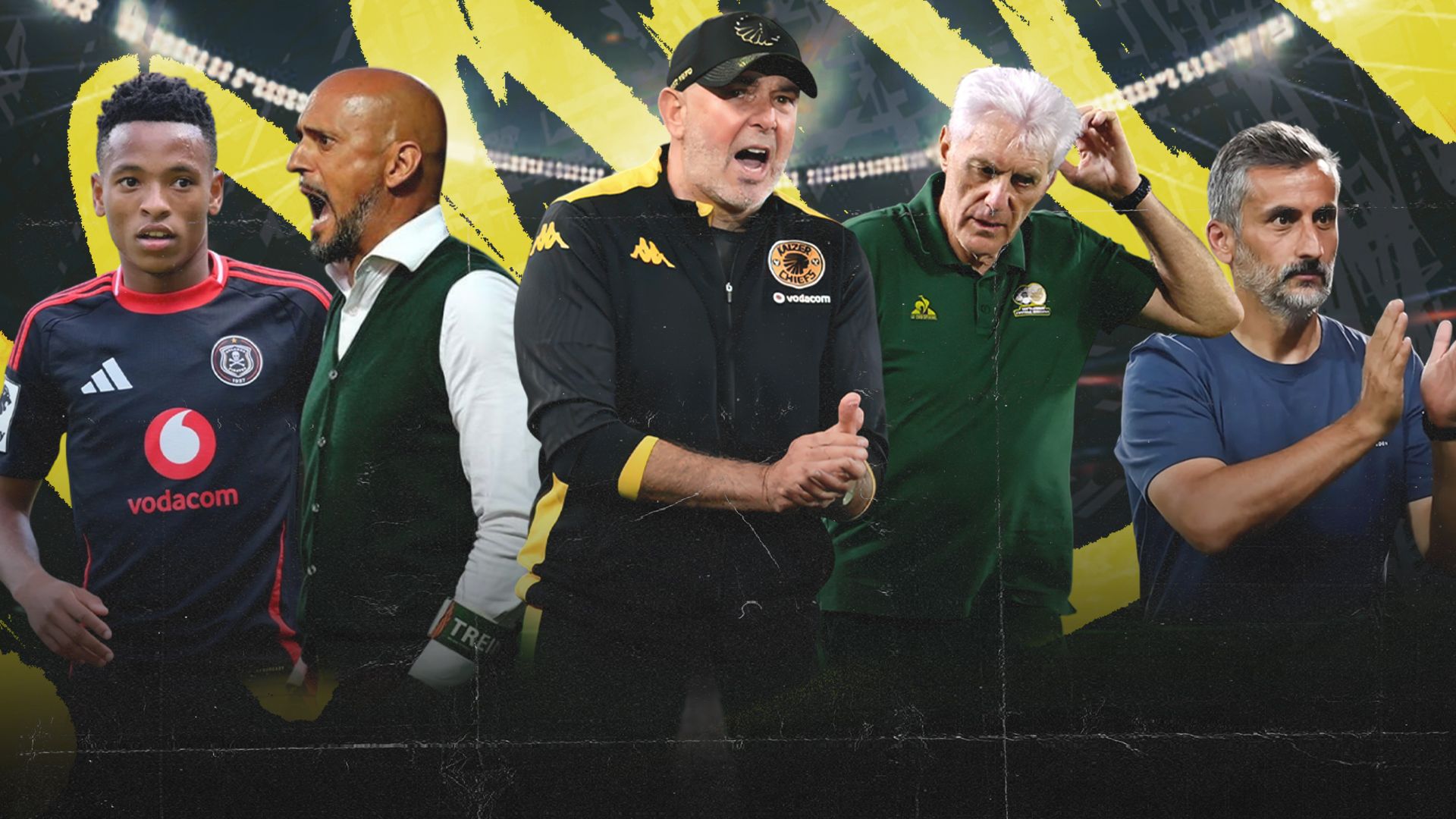 Nasreddine Nabi, Jose Riveiro, Miguel Cardoso, Hugo Broos and Relebohile Mofokeng 