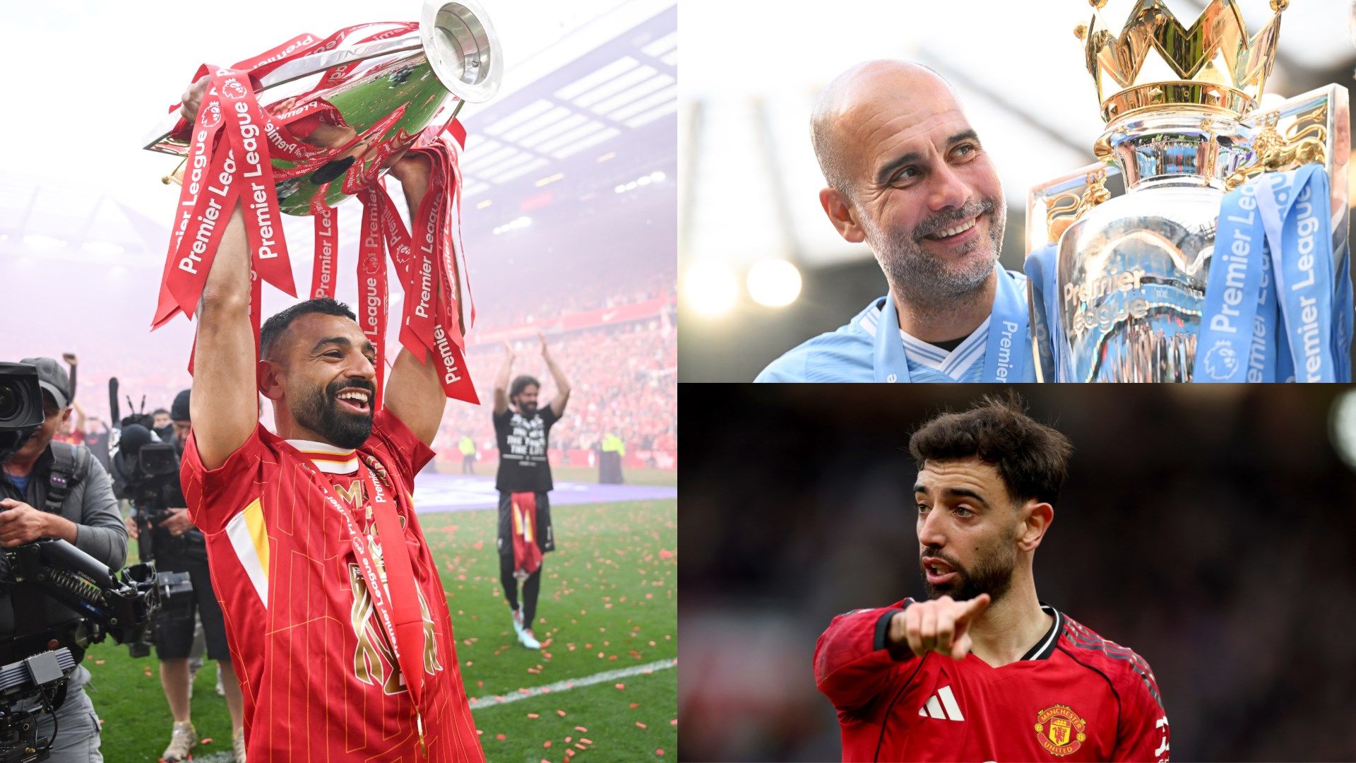Mohamed Salah Liverpool Premier League trophy Pep Guardiola Manchester City Bruno Fernandes Manchester United