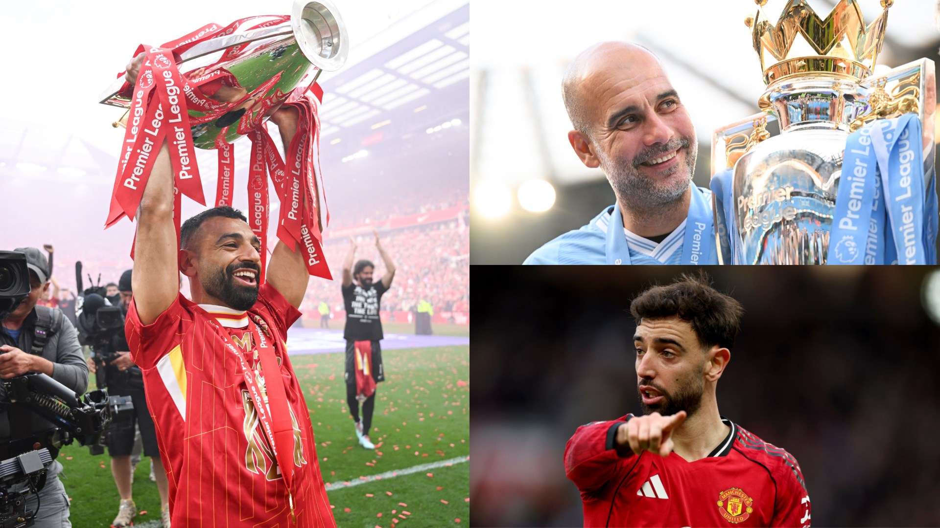 Mohamed Salah Liverpool Premier League trophy Pep Guardiola Manchester City Bruno Fernandes Manchester United