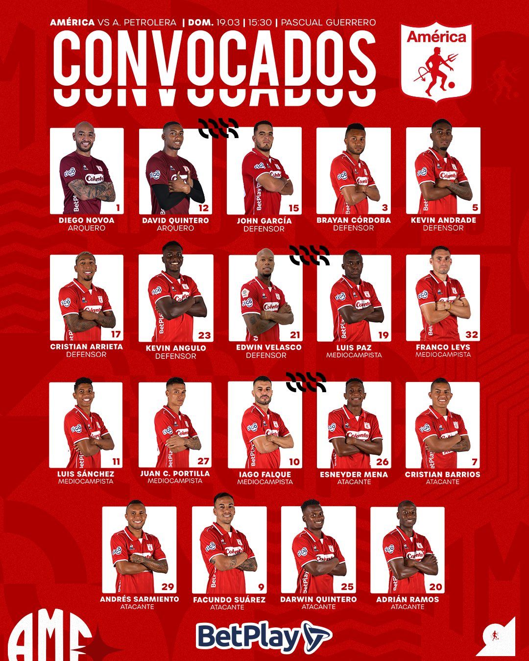 Convocados América de Cali Fecha 9 Liga BetPlay 2023 I