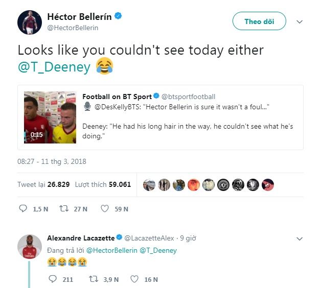 Hector Bellerin's tweet on Troy Deeney