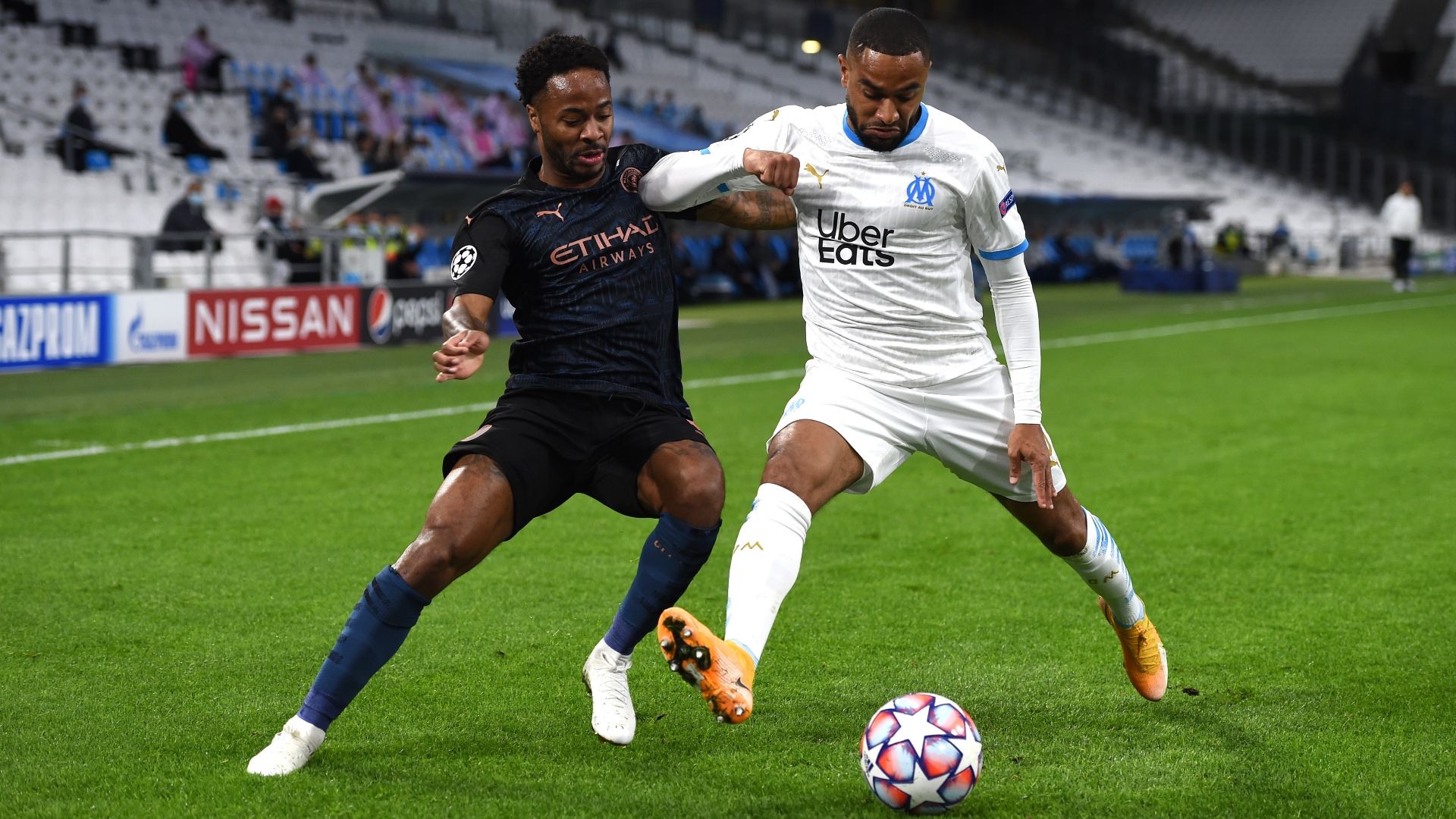Raheem Sterling Jordan Amavi Manchester City Marseille Champions League 271020