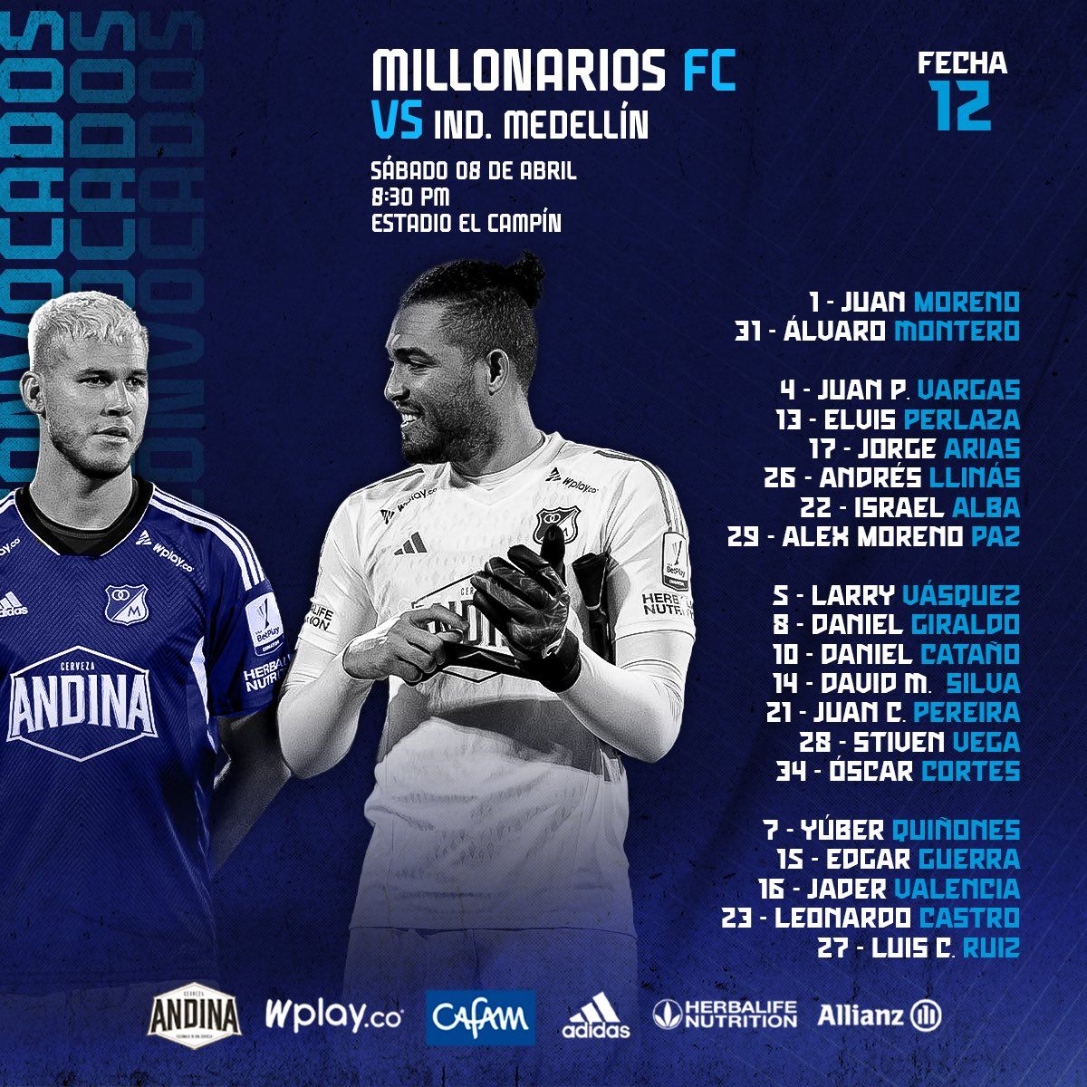 Convocados Millonarios Fecha 12 Liga BetPlay 2023