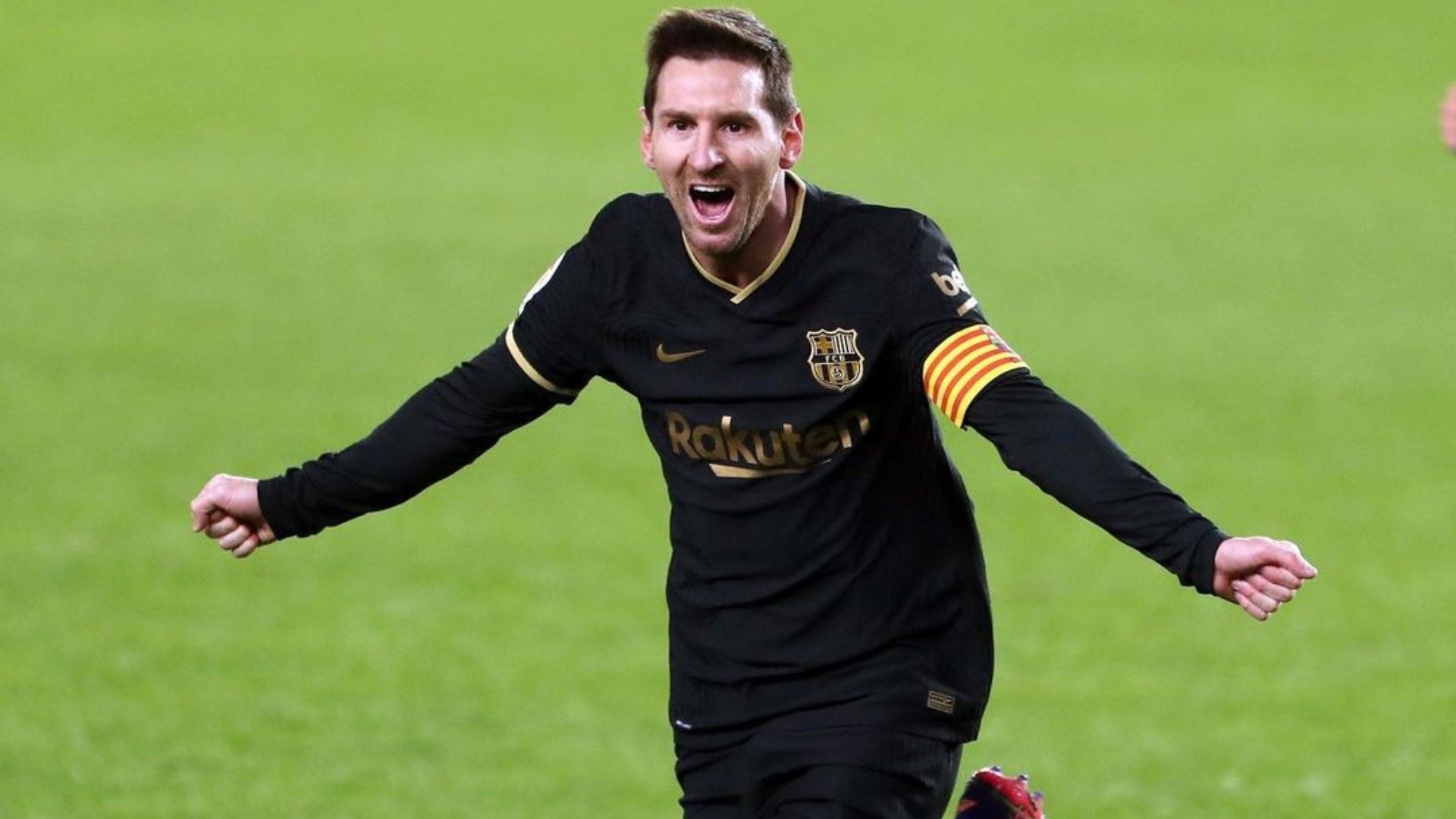 Foto messi celebra un gol de tiro libre