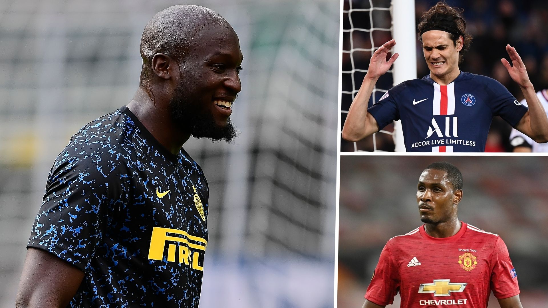 Romelu Lukaku Edinson Cavani Odion Ighalo Inter PSG Man Utd GFX