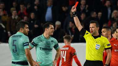 Sokratis red card Arsenal Rennes