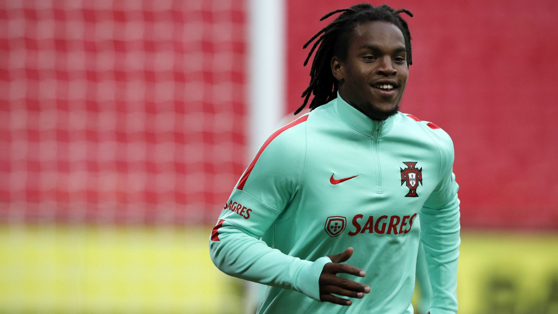 Portugal's midfielder Renato Sanches warms up during a training session at Wembley Stadium