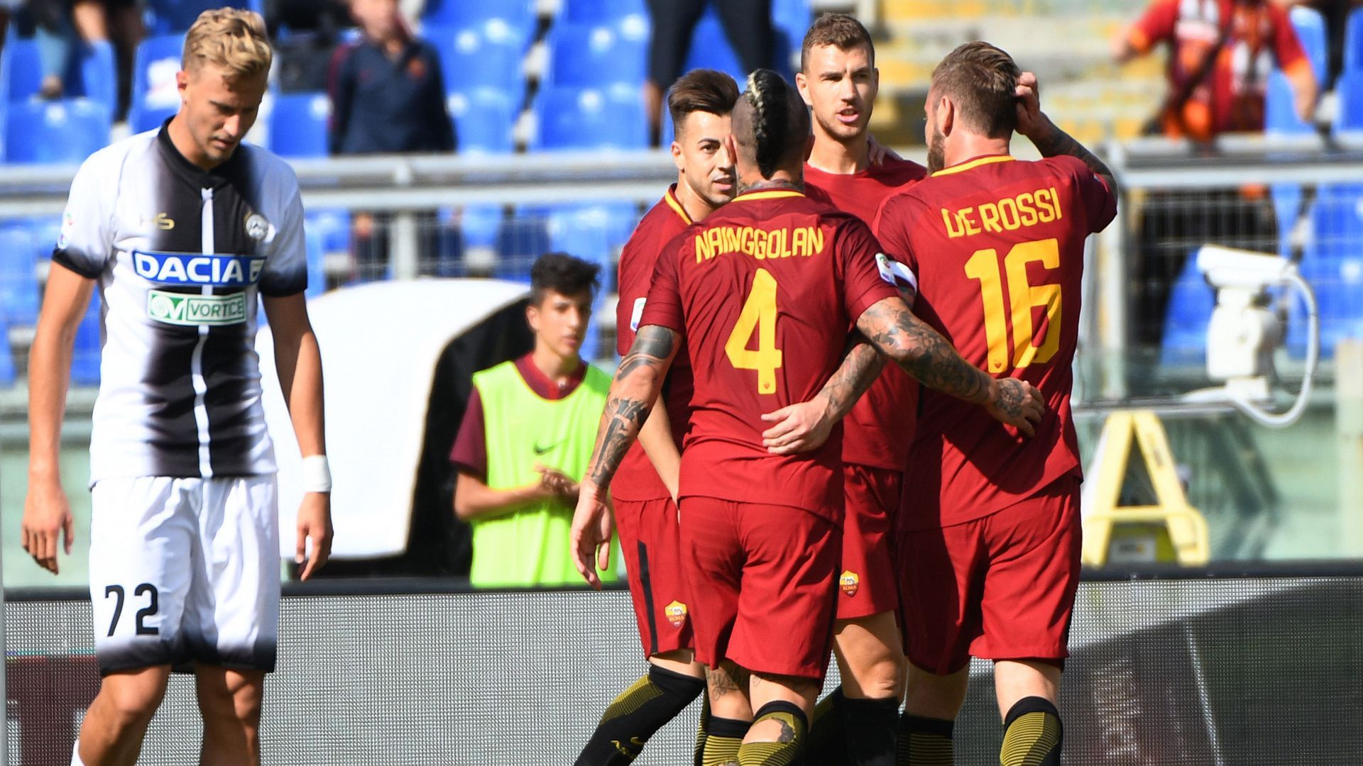 Roma celebrates Dzeko goal against Udinese 23092017
