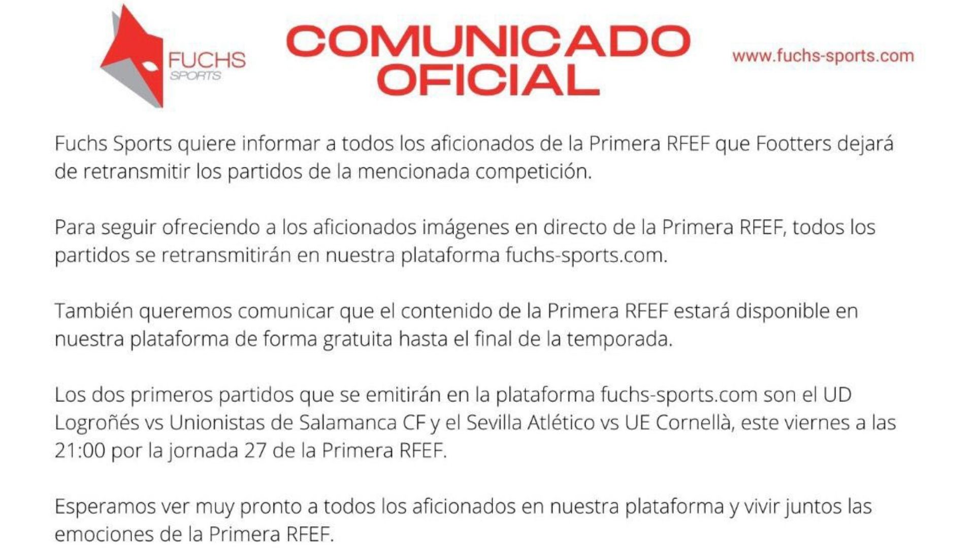 Comunicado Fuchs Sports