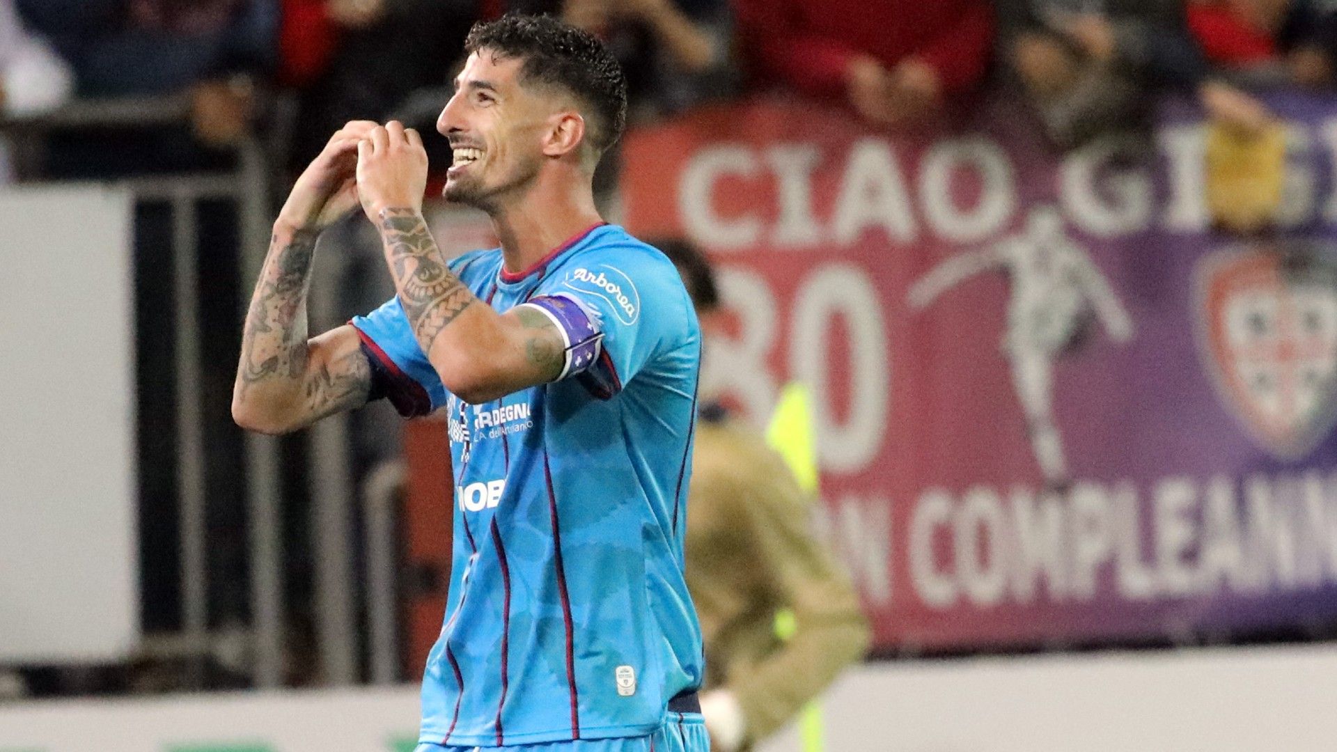 Alessandro Deiola of Cagliari celebrates