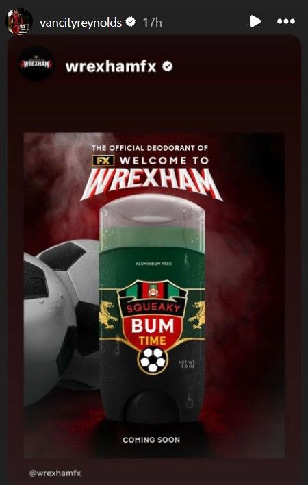 Ryan Reynolds Wrexham deodorant