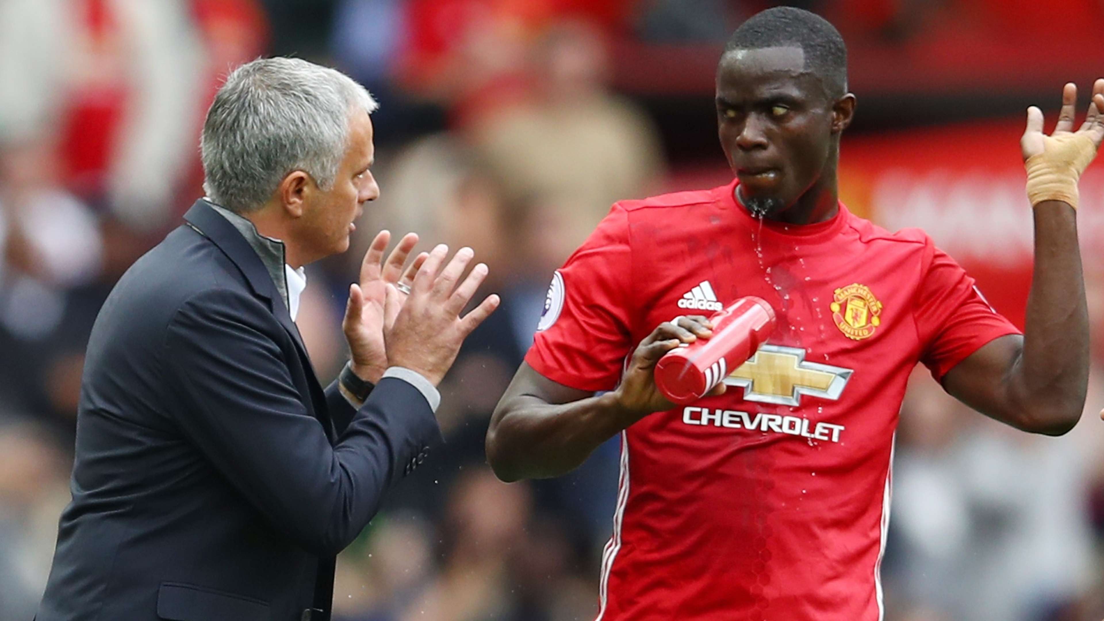 Jose Mourinho and Eric Bailly of Manchester United