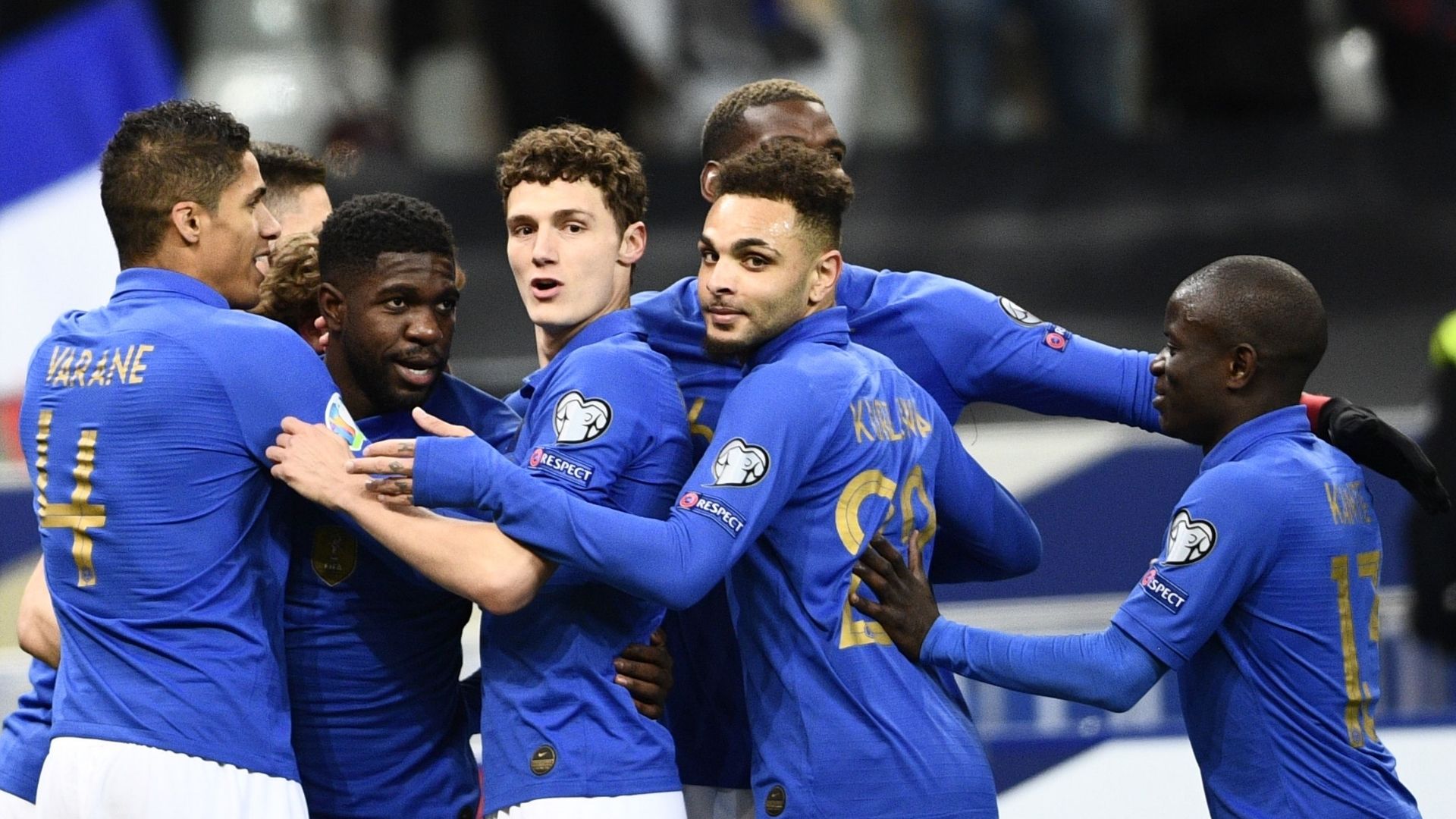France celebrate vs Iceland 2019 EC Qualifiers