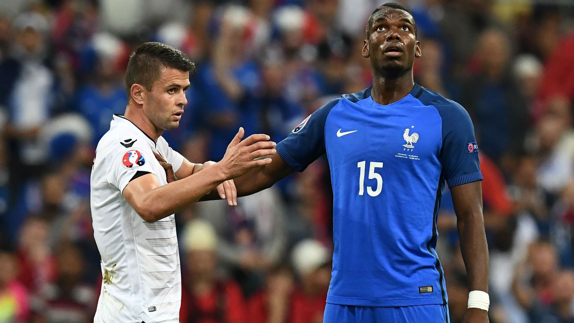 Paul Pogba Amir Abrashi France Albania UEFA Euro 2016 15062016