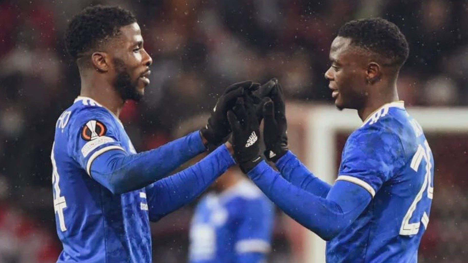 Patson Daka and Kelechi Iheanacho of Leicester City.