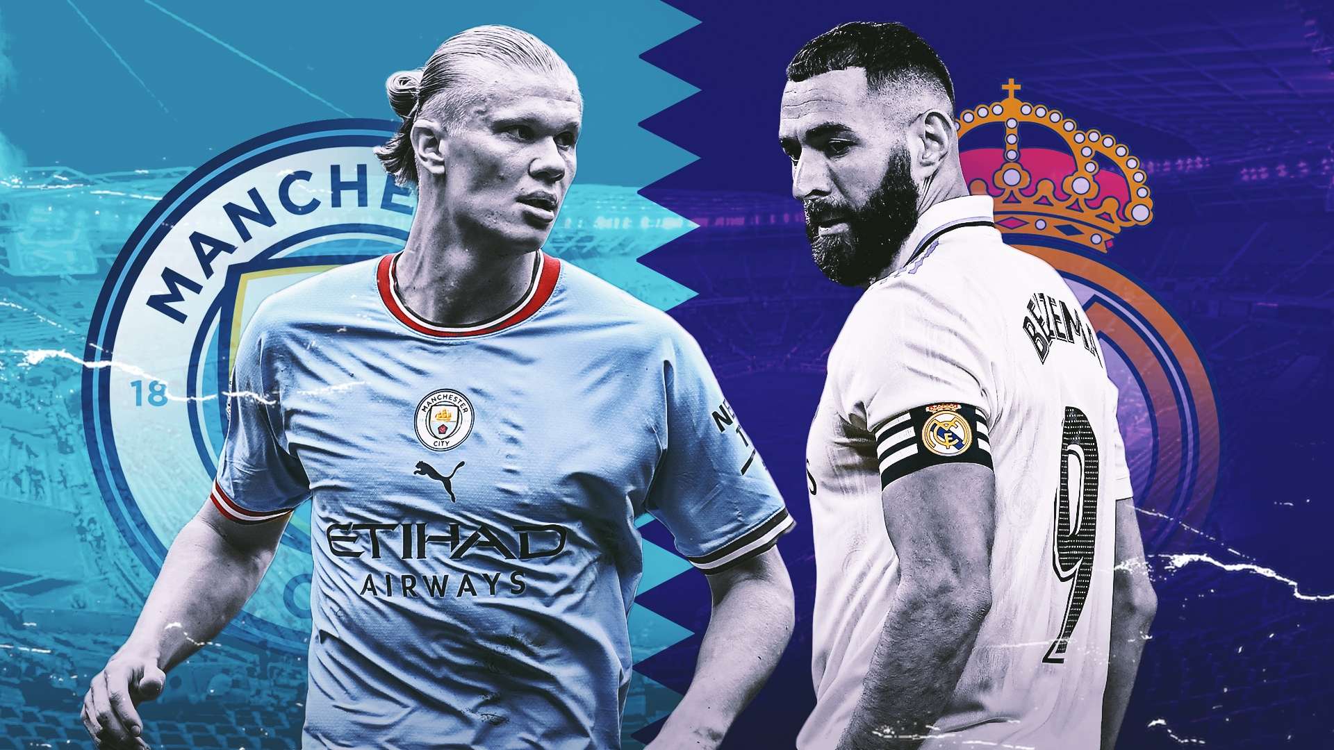 Erling Haaland Karim Benzema Man City Real Madrid promo