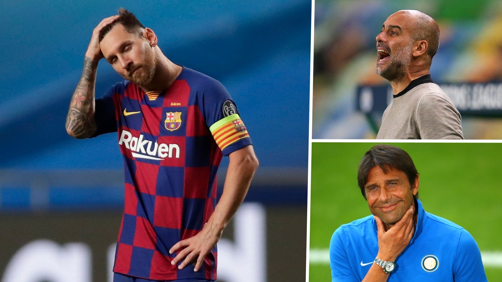 Lionel Messi Pep Guardiola Antonio Conte Barcelona Inter Man City GFX
