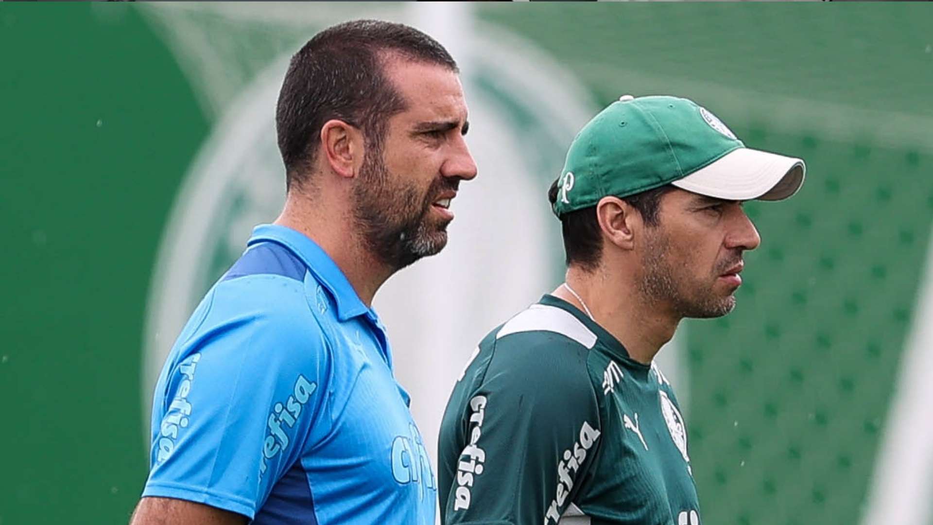 João Martins e Abel Ferreira, em treino do Palmeiras