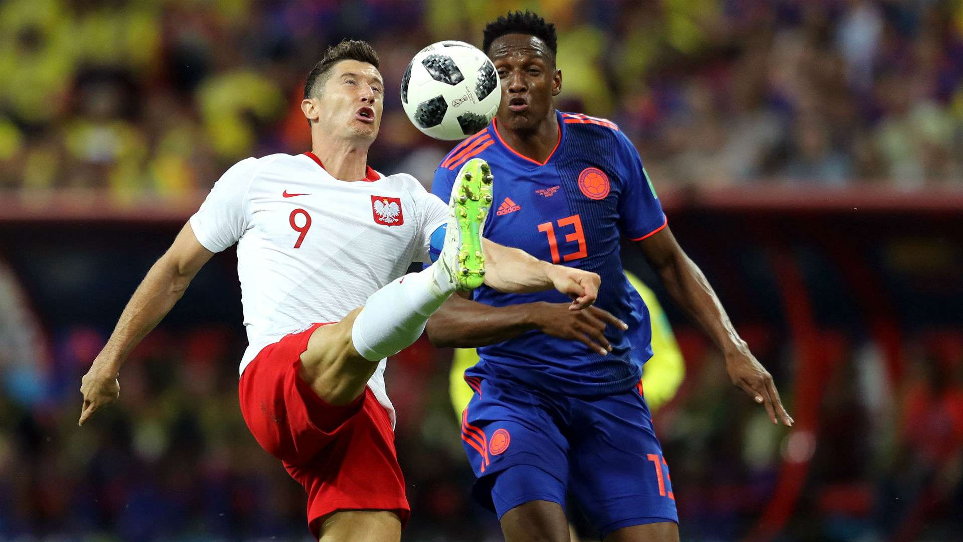 Robert Lewandowski Yerry Mina Poland Colombia World Cup 2018