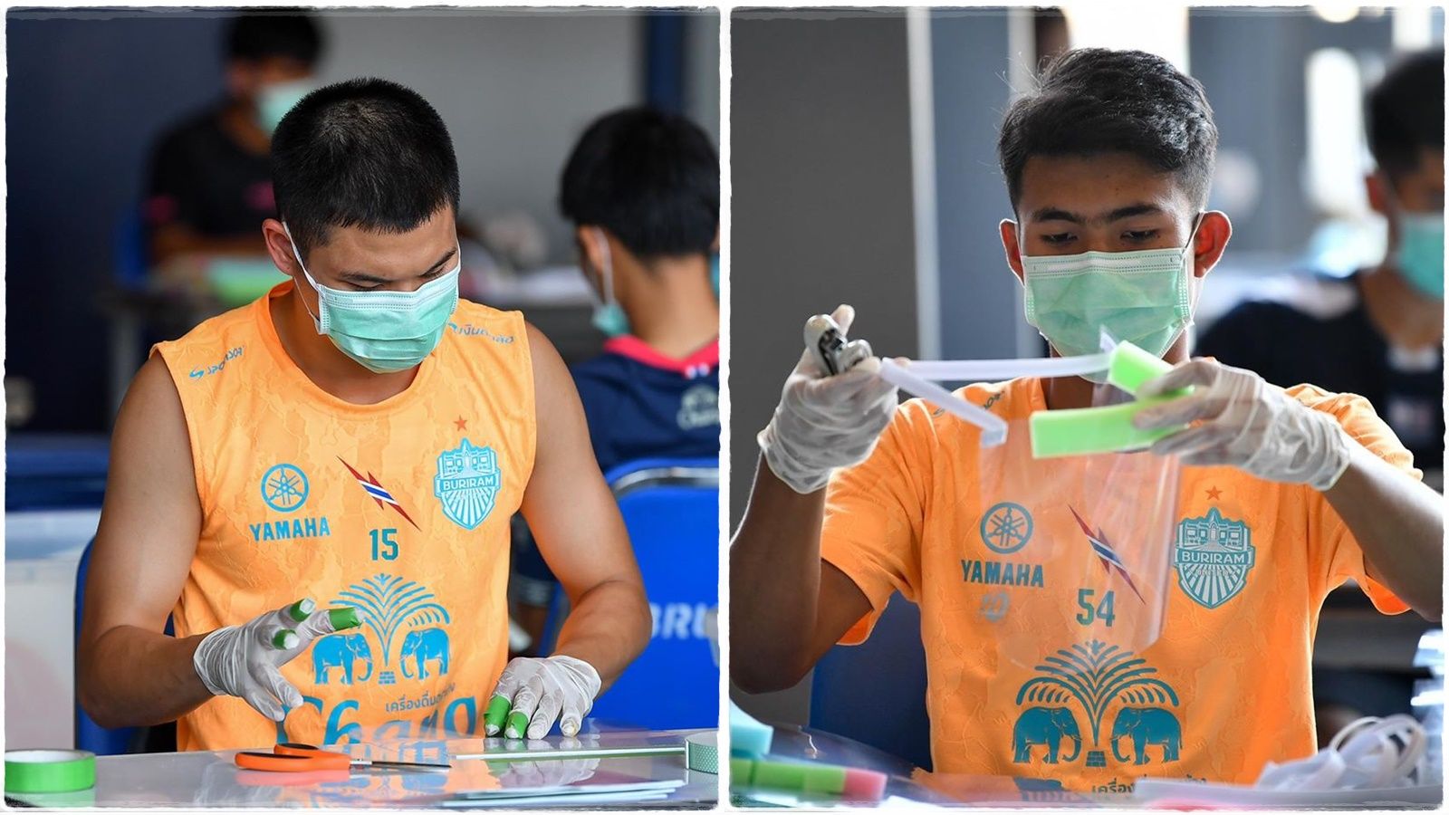 Buriram United players with their protective masks