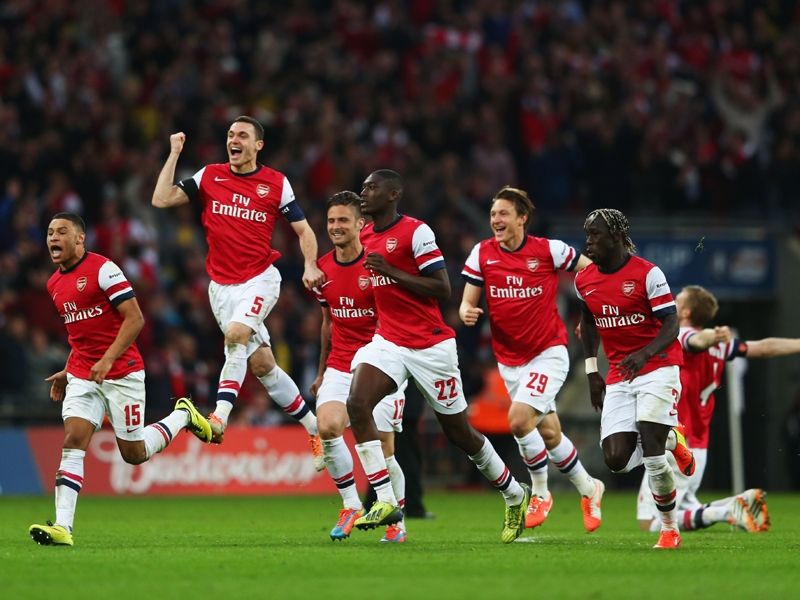Alex Oxlade-Chamberlain Bacary Sagna Wigan Athletic v Arsenal FA Cup Semi-Final