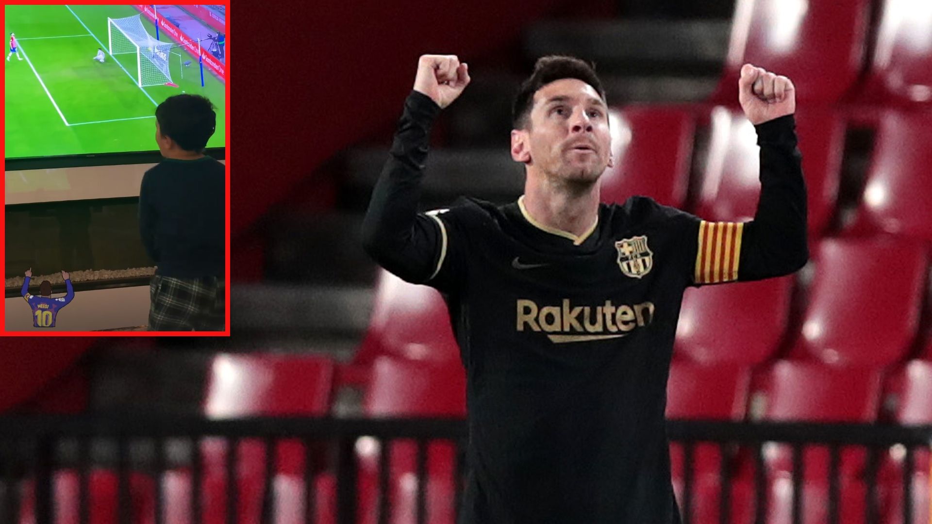 Los hijos de Messi celebran el gol de su padre ante el Granada