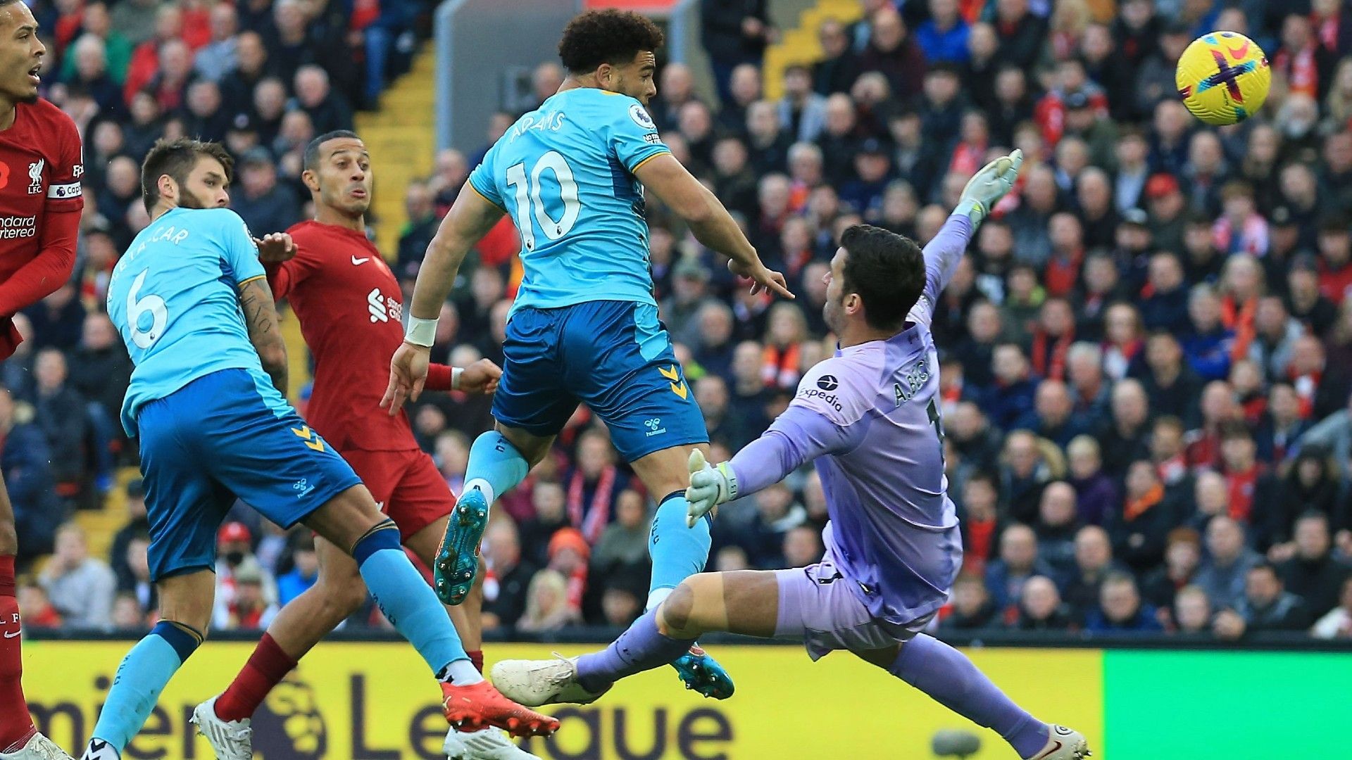 Che Adams Alisson Liverpool Southampton 2022-23