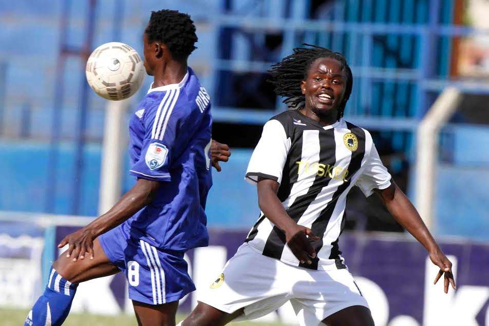 Nairobi City Stars striker Arthur Museve v Shafiq Batambuze of Tusker