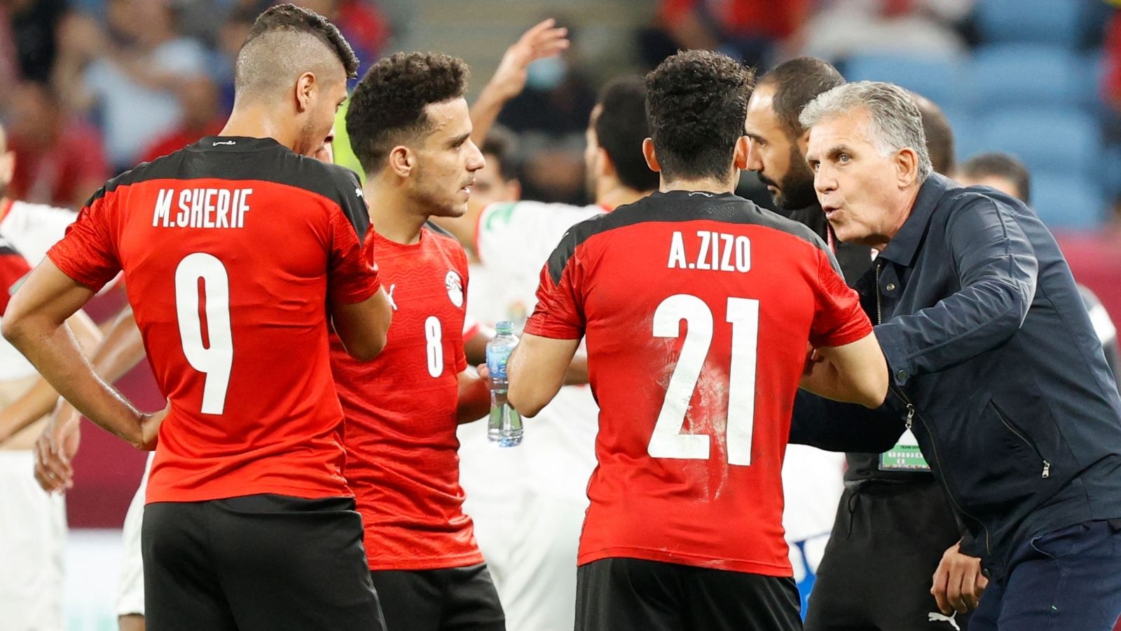 carlos queiroz - mohamed sherif - zizo - mostafa fathy - egypt jordan arab cup 2021