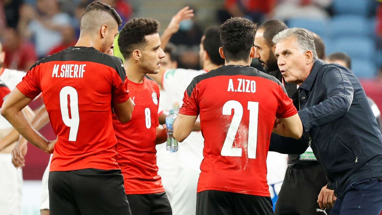 carlos queiroz - mohamed sherif - zizo - mostafa fathy - egypt jordan arab cup 2021