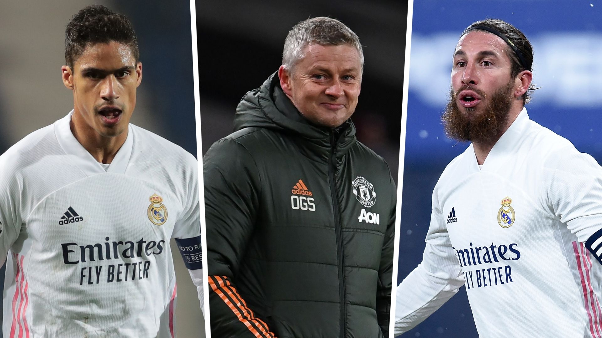 Raphael Varane Ole Gunnar Solskjaer Sergio Ramos Real Madrid Manchester United GFX