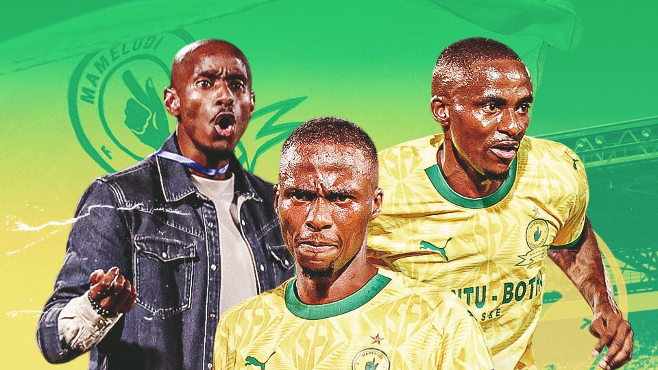 Thembinkosi Lorch and Rhulani Mokwena of Mamelodi Sundowns 